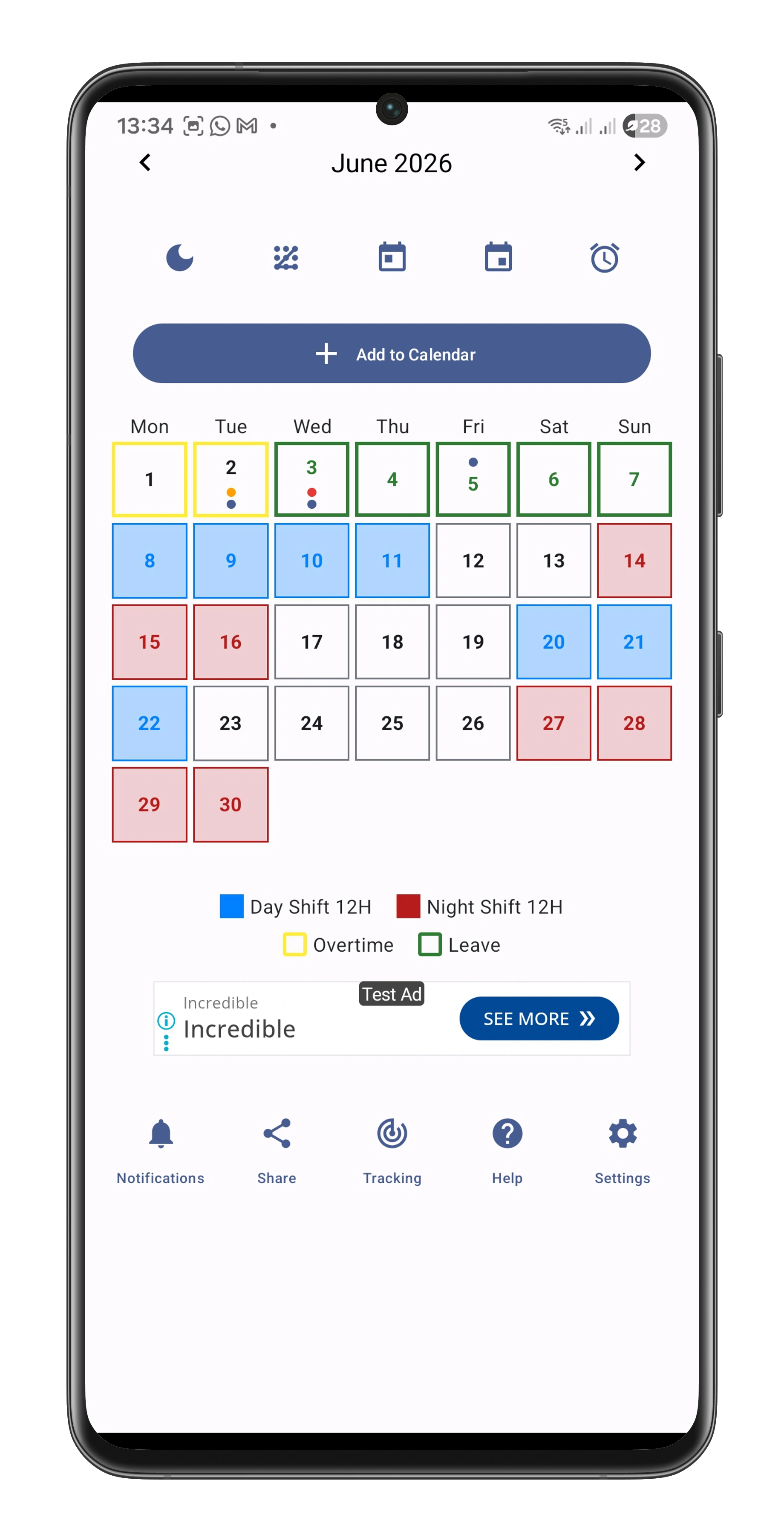 Shift Show calendar view